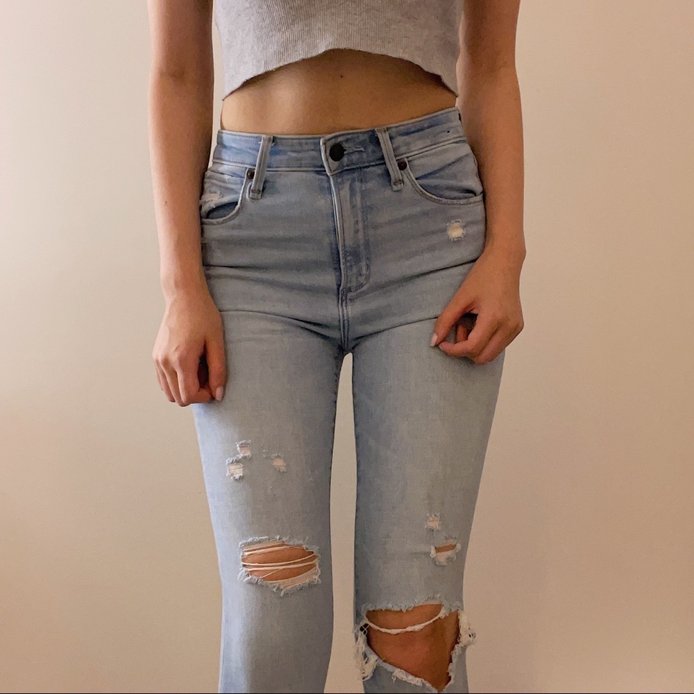abercrombie light high rise ripped skinny jeans